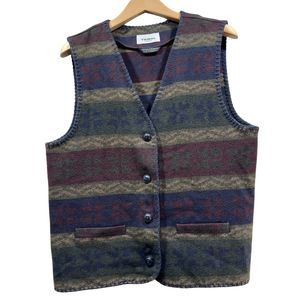 VINTAGE TRIBAL SPORTSWEAR Womens M Wool Blend Aztec Native Button Down Vest